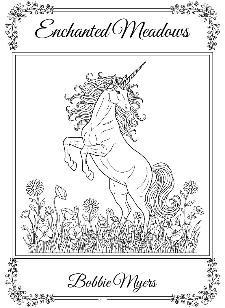 Enchanted Meadows unicorn coloring book cover